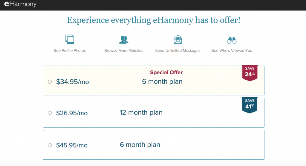 eHarmony 2017 Subscription Prices