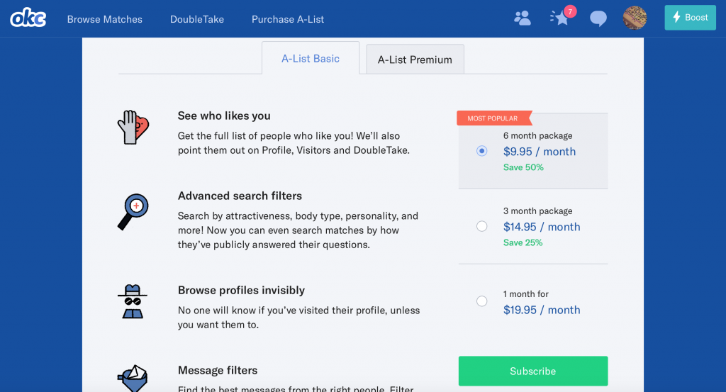 OKCupid 2017 Basic Subscription Prices