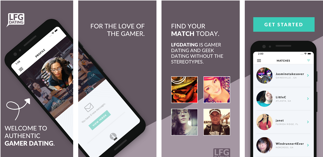 Screenshots of the LFGdating Gamer Dating App on Android - 2019